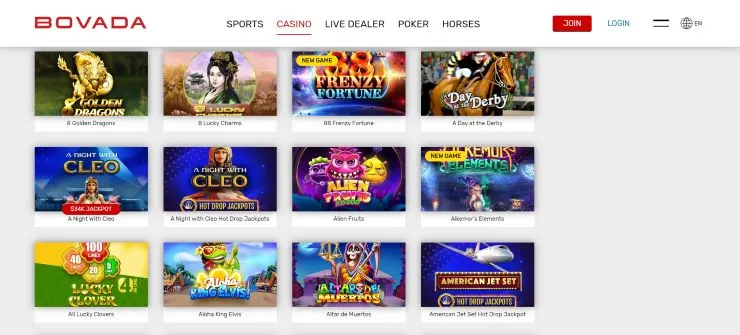 Florida online casinos - Bovada Casino list of games